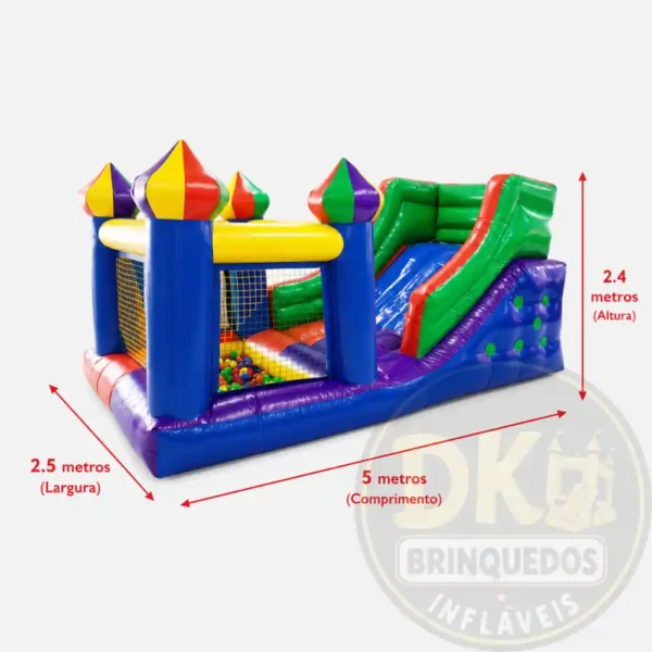 Castelo Inflável com Escorregador e Piscina de Bolinhas